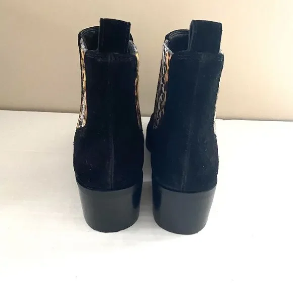 Crown Vintage Tolana Black Suede Animal Print Ankle Booties Size 8 - Picture 4 of 10